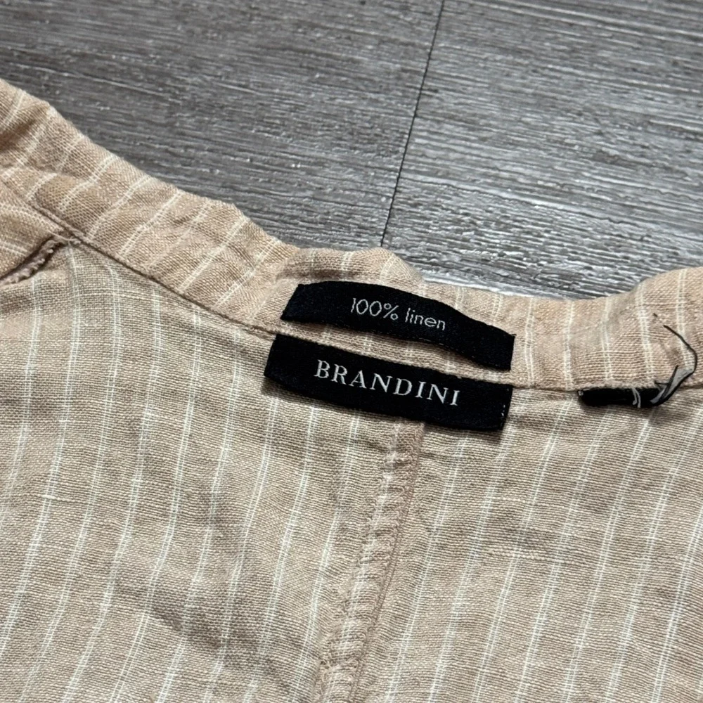 Brandini Sport Coat Mens 46 Beige Pinstripe 100% Linen Unstructured Blazer Adult